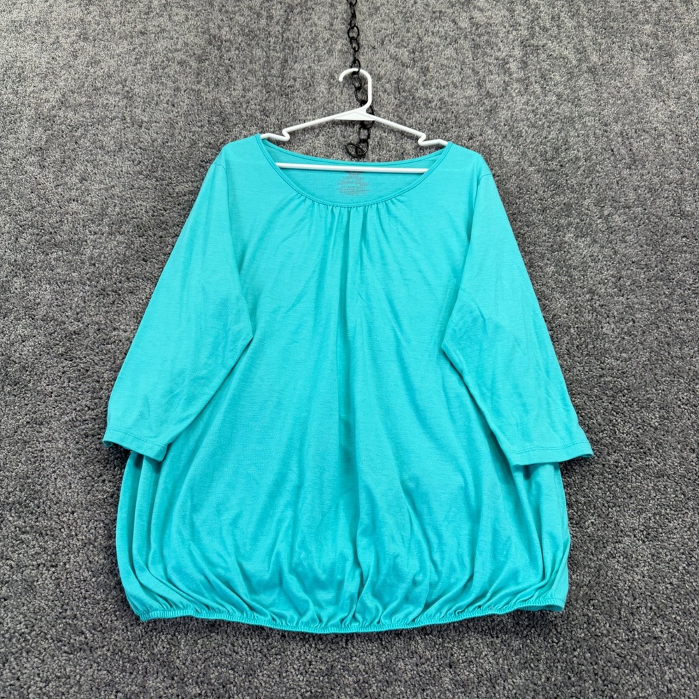 Faded Glory Top Womens 2X Teal Bubble Hem 3/4 Sleeve Scoop Neck Casual